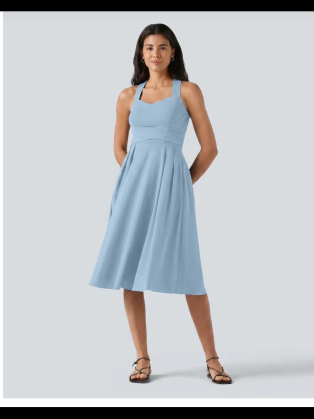 HALARA Light Blue Square-Neck Midi Dress
